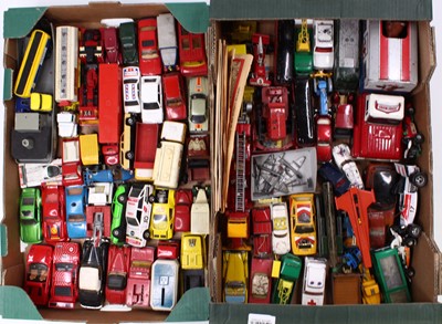 Lot 975 - Two trays of mixed playworn Matchbox, Corgi,...