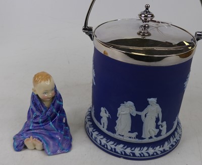 Lot 77 - A Wedgwood blue jasperware tobacco jar, relief...