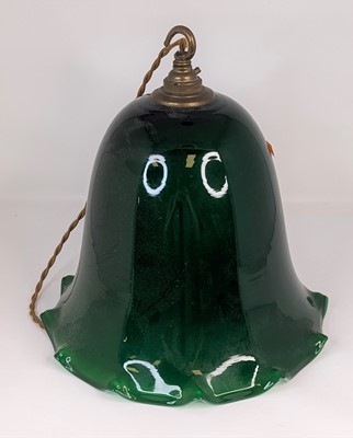 Lot 140 - A large green glass lampshade, having a...