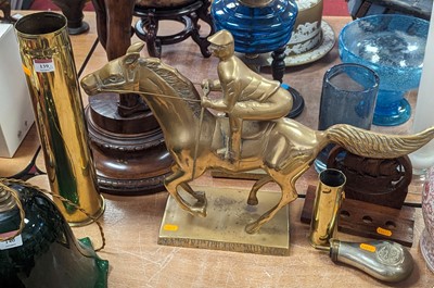 Lot 139 - A brass model of a horse & jockey, height 41cm,...