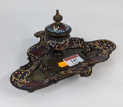 Lot 147 - A cloisonne enamelled brass desk stand, width...