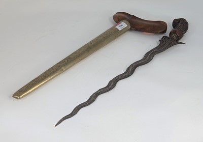 Lot 166 - A Malaysian Kris knife and scabbard, total...