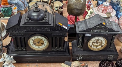 Lot 176 - A Victorian black slate mantel clock, of...