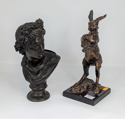 Lot 189 - A bronzed resin bust of Apollo Belvedere,...