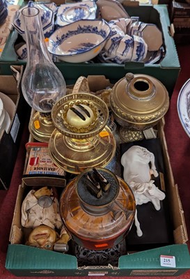 Lot 215 - Miscellaneous items to include oil lamp parts