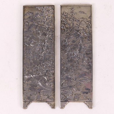 Lot 331 - A pair of Chinese export white metal panels,...