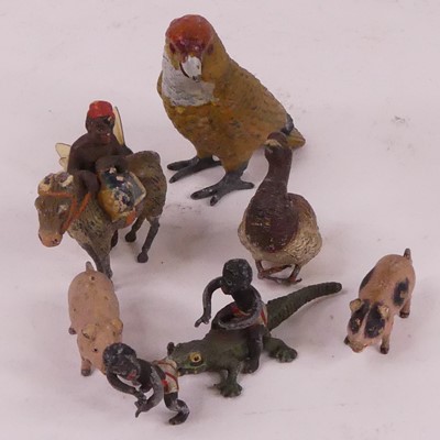 Lot 290 - A collection of cold-painted metal animal...