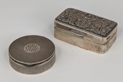 Lot 343 - A white metal pill box of hinged rectangular...