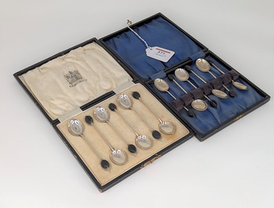 Lot 377 - A set of six George V silver coffee bean...