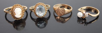 Lot 407 - Four various 9ct gold dress rings, comprising...