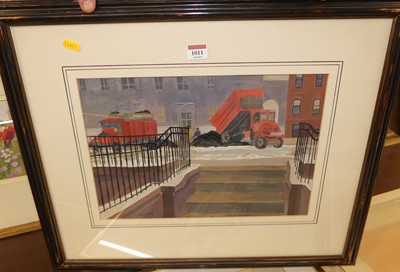 Lot 1042 - H Bartlett - Dumper trucks, gouache, signed...