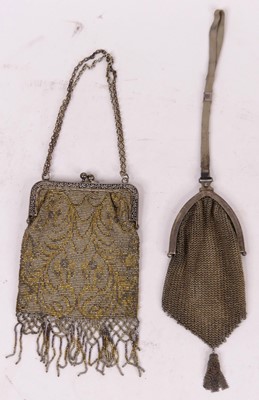 Lot 451 - A lady's white metal chainmail evening bag,...