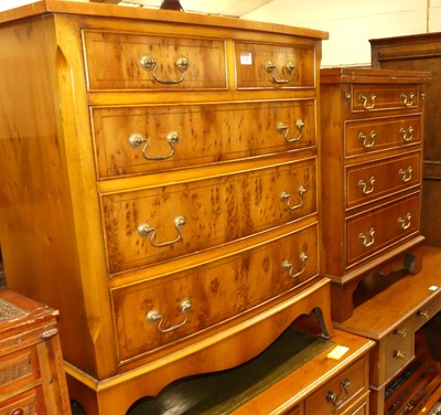 Lot 1264 - A contemporary yew wood bowfront chest of two...