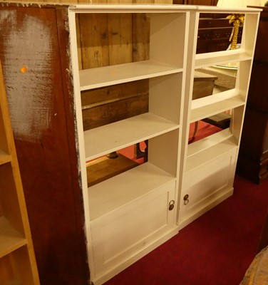 Lot 1283 - A pair of white painted corner bookshelves,...