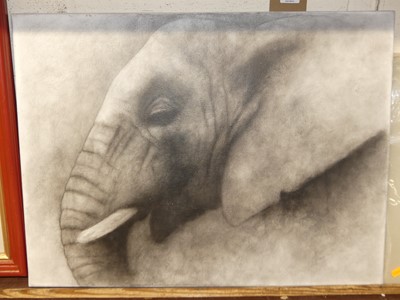 Lot 1066 - Leny Rajon - Elephant study, acrylic on canvas,...