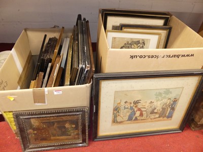 Lot 1081 - Two boxes of assorted pictures and prints, to...