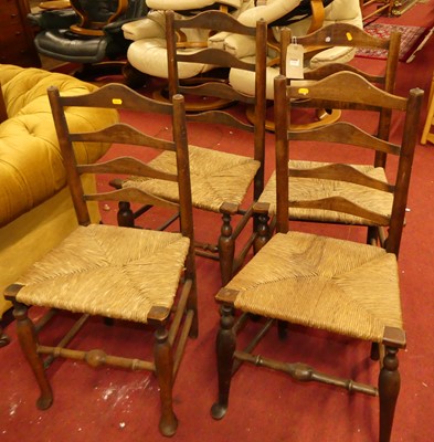 Lot 1335 - Four provincial elm and beech ladder back rush...