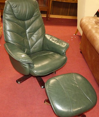 Lot 1345 - A contemporary green leather upholstered and...