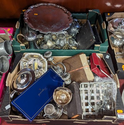 Lot 244 - Two boxes of mixed silver plated wares