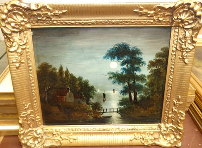 Lot 1115 - After Sebastian Pether - Moonlit river scene,...