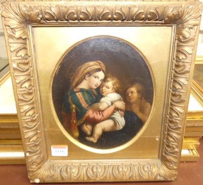 Lot 1116 - After Raphael - Madonna della Sedia, oil on...