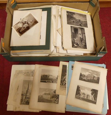 Lot 1123 - A box of assorted loose pictures and prints,...