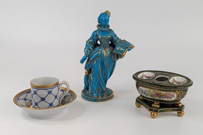 Lot 2114 - A Sevres style turquoise glazed porcelain...