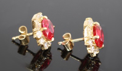 Lot A pair of yellow metal synthetic ruby and...