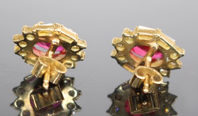 Lot A pair of yellow metal synthetic ruby and...