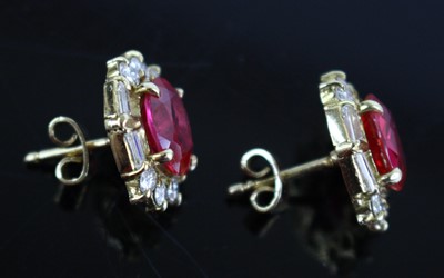 Lot A pair of yellow metal synthetic ruby and...