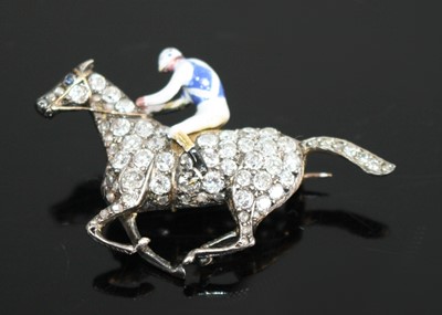 Lot 2212 - A yellow and white metal, diamond set horse...