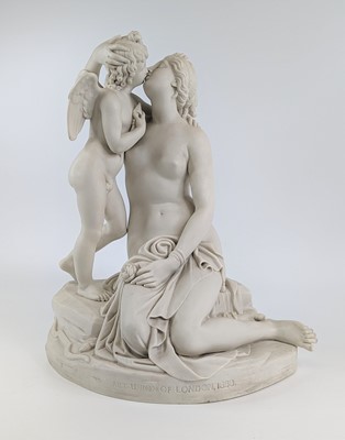 Lot 2121 - A parian figure group of Venus and Cupid,...