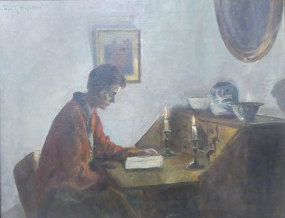 Lot 261 - Poul Friis Nybo (1869-1929) - Reading by...