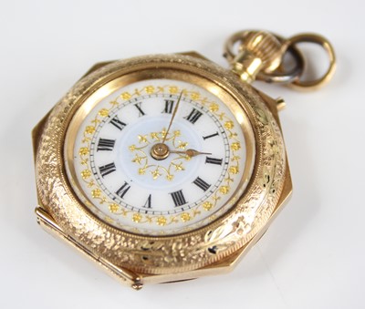 Lot 2306 - A continental lady's 14ct gold cased fob watch,...