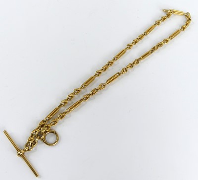 Lot 2275 - An 18ct gold trombone link watch chain, with...