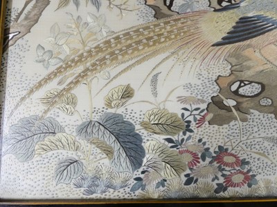 Lot 2366 - A pair of Japanese Taisho era silkwork panels,...