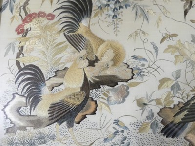 Lot 2366 - A pair of Japanese Taisho era silkwork panels,...