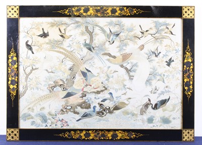 Lot 2366 - A pair of Japanese Taisho era silkwork panels,...