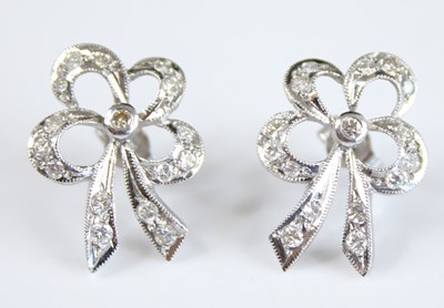 Lot 2252 - A pair of 18ct white gold diamond set openwork...