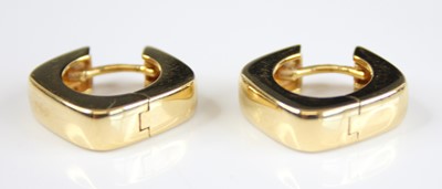 Lot 2254 - A pair of 9ct yellow gold cushion shaped...