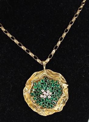 Lot 2239 - An 18ct yellow gold, emerald and diamond...