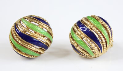 Lot 2250 - A pair of yellow metal oval domed earrings,...