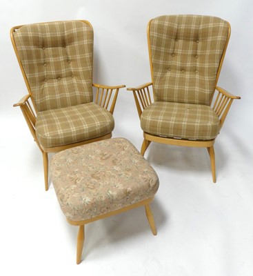 Lot 396 - A pair of Ercol blond elm Windsor stickback...