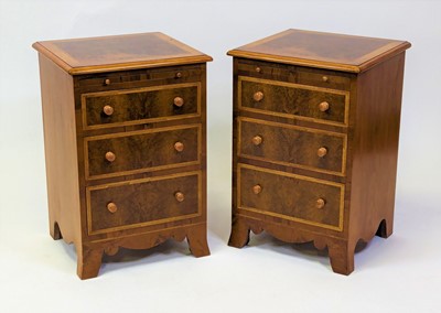 Lot 2491 - A pair of walnut and figured walnut bedside...