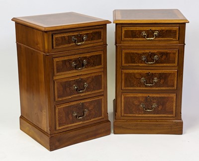 Lot 2515 - A pair of walnut and figured walnut bedside...