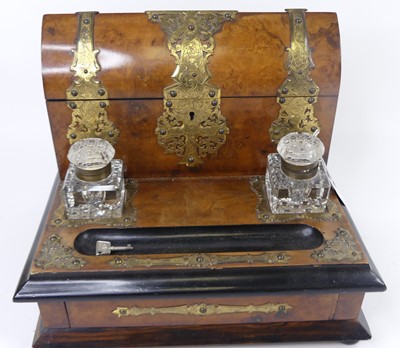 Lot 28 - A Victorian burr walnut and brass mounted desk...