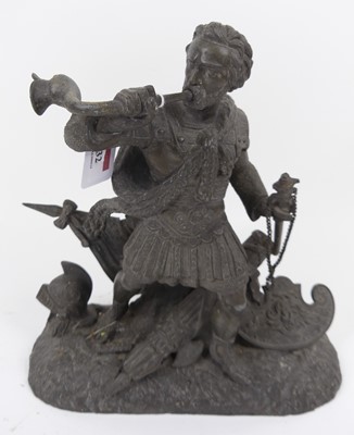 Lot 32 - A 19th century spelter figure of a soldier...