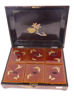 Lot 40 - A Japanese parquetry inlaid games box, having...