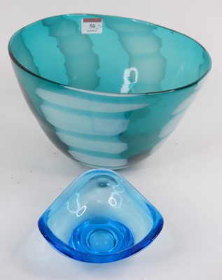 Lot 50 - A 20th century green & white studio glass bowl,...