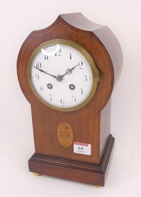 Lot 64 - An Edwardian boxwood strung mantel clock, the...